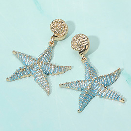 Gold Dipped Starfish Dangle Statement Earrings