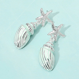 Silver Dipped Starfish Seashell Drop Dangle Statement Earrings