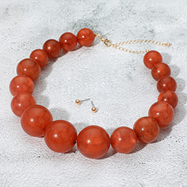 Chunky Marbled Ball Beaded Bold Statement Necklace