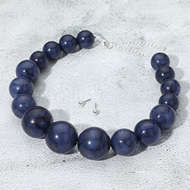 Chunky Marbled Ball Beaded Bold Statement Necklace