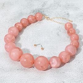 Chunky Marbled Ball Beaded Bold Statement Necklace