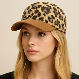 Corduroy Brim Leopard Print Teddy Bear Baseball Cap