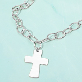 18K Gold Dipped Chunky Cross Pendant Oval Link Chain Statement Necklace