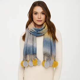 Pom Pom Tassel Trim Color Block Scarf