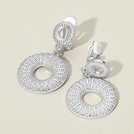 Textured Geometric Metal Ring Dangle Clip On Earrings