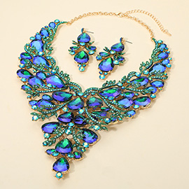 Bold Teardrop Stone Cluster Statement Evening Necklace