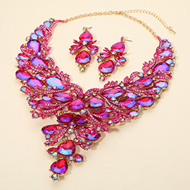 Bold Teardrop Stone Cluster Statement Evening Necklace