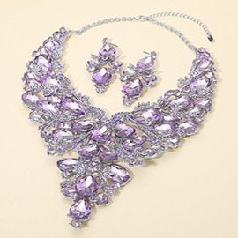 Bold Teardrop Stone Cluster Statement Evening Necklace