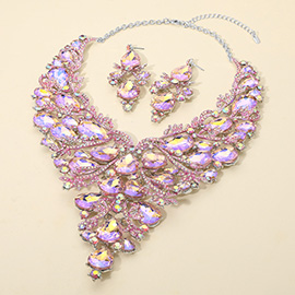 Bold Teardrop Stone Cluster Statement Evening Necklace