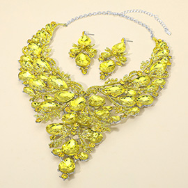 Bold Teardrop Stone Cluster Statement Evening Necklace