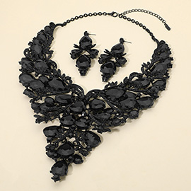 Bold Teardrop Stone Cluster Statement Evening Necklace