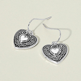 Antique Metal Vintage Heart Dangle Earrings