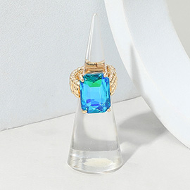 Faceted Emerald Cut Stone Cluster Stretch Ring