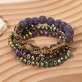 4PCS - Shamballa Ball Faceted Beaded Stretch Multi Layered Bracelets