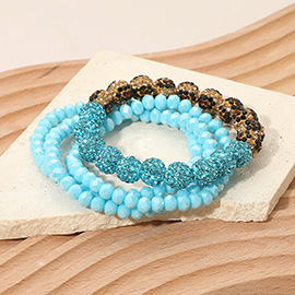 4PCS - Shamballa Ball Faceted Beaded Stretch Multi Layered Bracelets