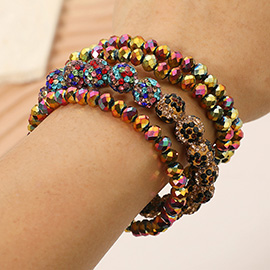 4PCS - Shamballa Ball Faceted Beaded Stretch Multi Layered Bracelets