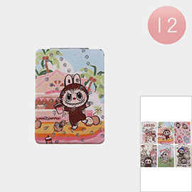 12PCS - Glittered Fun Monster Bunny Character Printed Cosmetic Mirrors