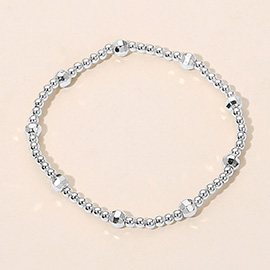 Faceted Beads Accent Stainless Steel Ball Beaded Stretch Bracelet