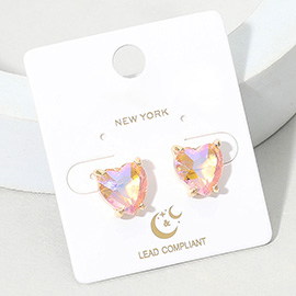 Heart Stone Cushion Stud Earrings