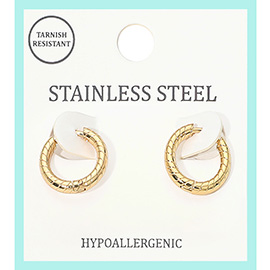 Stainless Steel Textured Mini Huggie Hoop Earrings