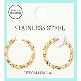 Stainless Steel Twisted Huggie Hoop Earrings