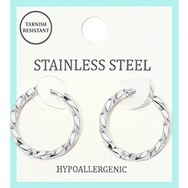 Stainless Steel Twisted Huggie Hoop Earrings