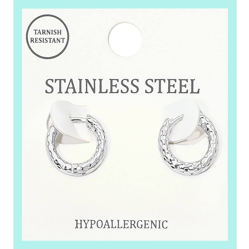 Stainless Steel Hammered Mini Huggie Hoop Earrings