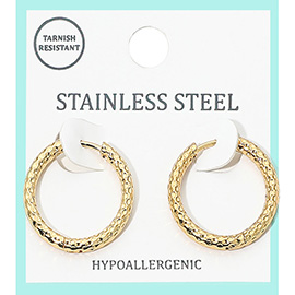 Stainless Steel Hammered Huggie Hoop Earrings