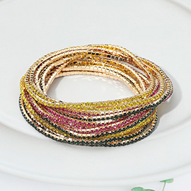 12PCS - Multi Color Rhinestone Stretch Multi Layered Bracelets