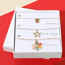 3PCS - Christmas Bell Open Star Snowflake Pendant Necklace Set