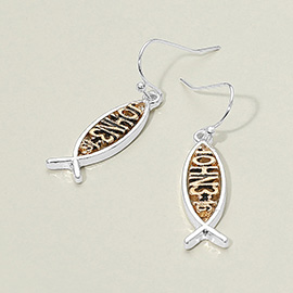 Two Tone Religious Ichthys Fish Dangle Earrings