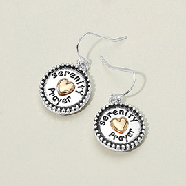 Two Tone Serenity Prayer Heart Disc Dangle Earrings