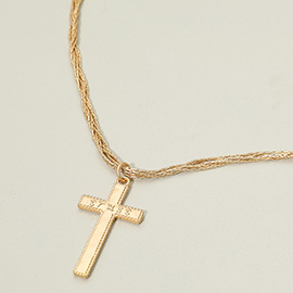 TRUST Engraved Cross Pendant Twisted Multi Metal Chain Necklace