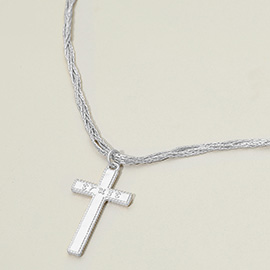 TRUST Engraved Cross Pendant Twisted Multi Metal Chain Necklace