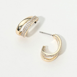 14K Gold Plated  CZ Stone Paved Double Hoop Earrings