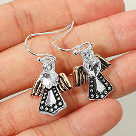 Two Tone Stone Accent Angle Dangle Earrings