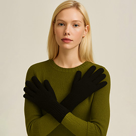 Ribbed Knit Solid Long Winter Gloves