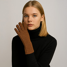 Ribbed Knit Solid Long Winter Gloves