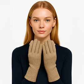 Ribbed Knit Solid Long Winter Gloves