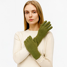 Ribbed Knit Solid Long Winter Gloves