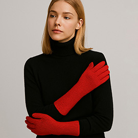 Ribbed Knit Solid Long Winter Gloves
