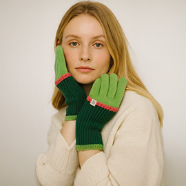 Color Block Layered Knit Winter Gloves