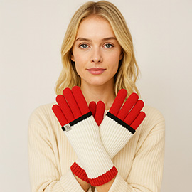 Color Block Layered Knit Winter Gloves