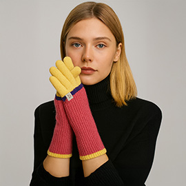 Color Block Layered Knit Winter Gloves