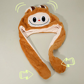 Plush Monster Bunny Ear Flaps Winter Hat