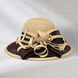 Two Tone Bow Accent Elegant Sinamay Dressy Hat