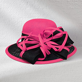 Two Tone Bow Accent Elegant Sinamay Dressy Hat