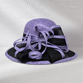 Two Tone Bow Accent Elegant Sinamay Dressy Hat