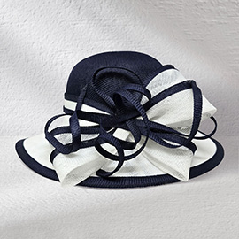 Two Tone Bow Accent Elegant Sinamay Dressy Hat
