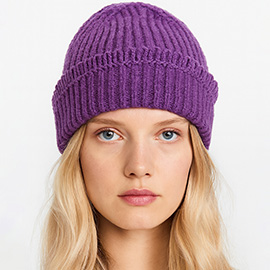 Chunky Ribbed Knit Loop Trim Winter Beanie Hat